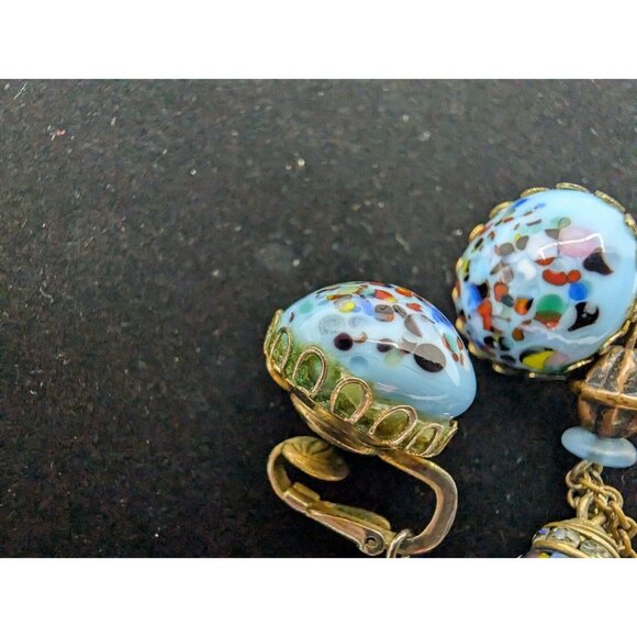 Vtg Beaded Faux Art Glass Rhinestone Dangle Drop Earrings By Kramer Of NY 3" HTF - Picture 15 of 16